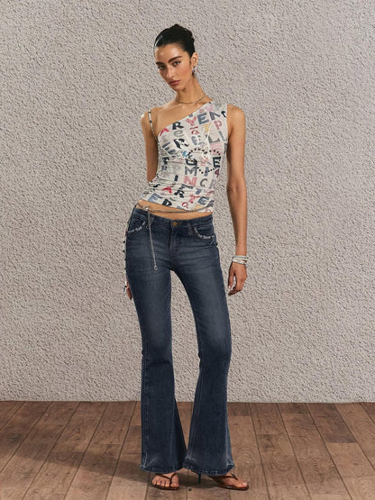The NeverMore Original Backless Slim Fit Cropped Cotton Women Printed Letter Tank Tops