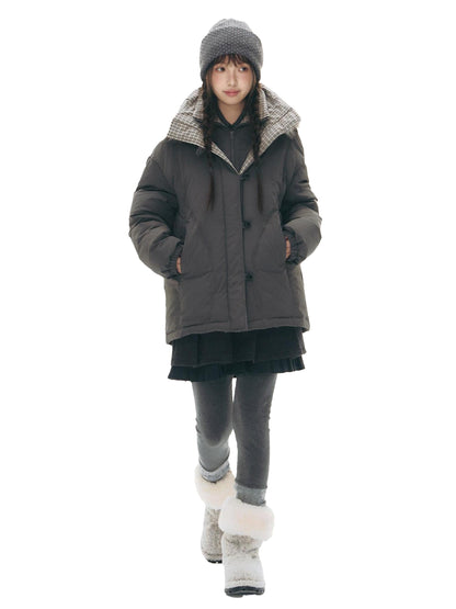 NAPSNAPS White Fur Hooded Double Collar Faux Two Piece Women&