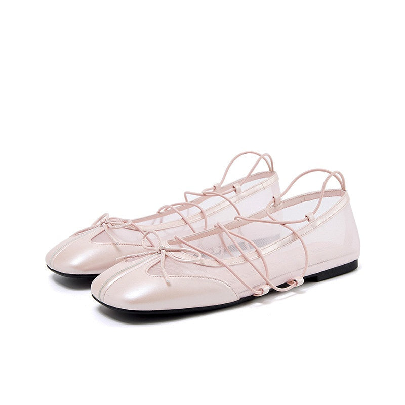RUN TO THE FUTURE Bow Detail Square Toe Slip On Ballet Casual Sheepskin Lined Everyday Flats