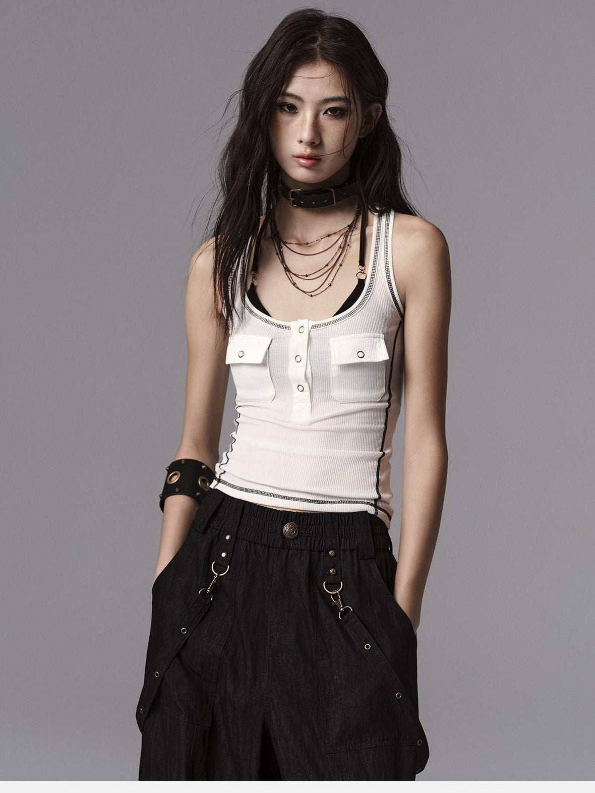 Low pixel Soft Lyocell Wool Blend Dark Gothic Slim Fit Women Classic Solid Tank Tops