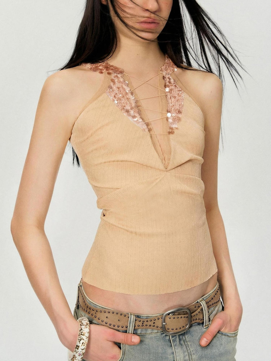 The NeverMore Lightweight Stretch No Padding Y Back Wide Strap Slim Cropped Women Camisoles