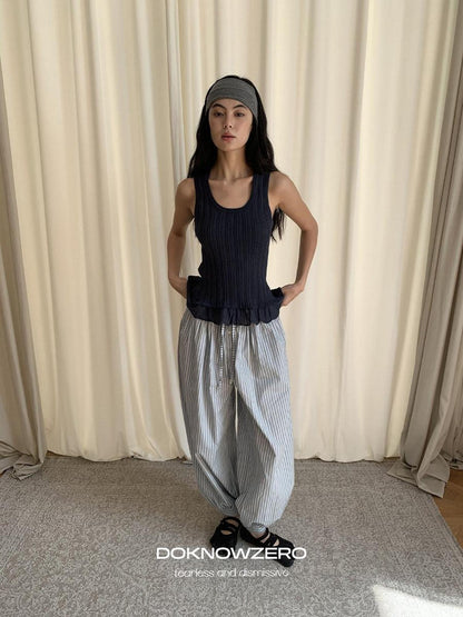DKZ OFFICIAL Blue White Striped Relaxed Tapered Women&