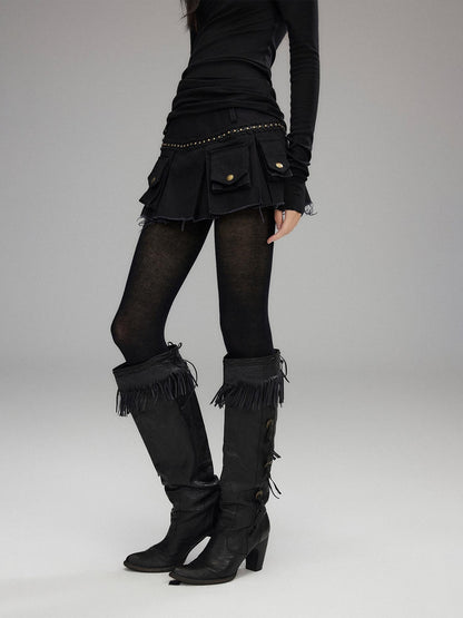 Low pixel 100% Cotton Low Waist Pleated A Line Sexy Women Daily Black Mini Skirts