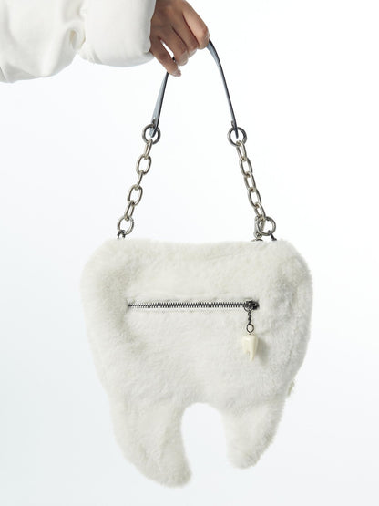 nit alcove Cute Plush Animal Chain Euro Chic Youth Single Strap Shoulder White Bags