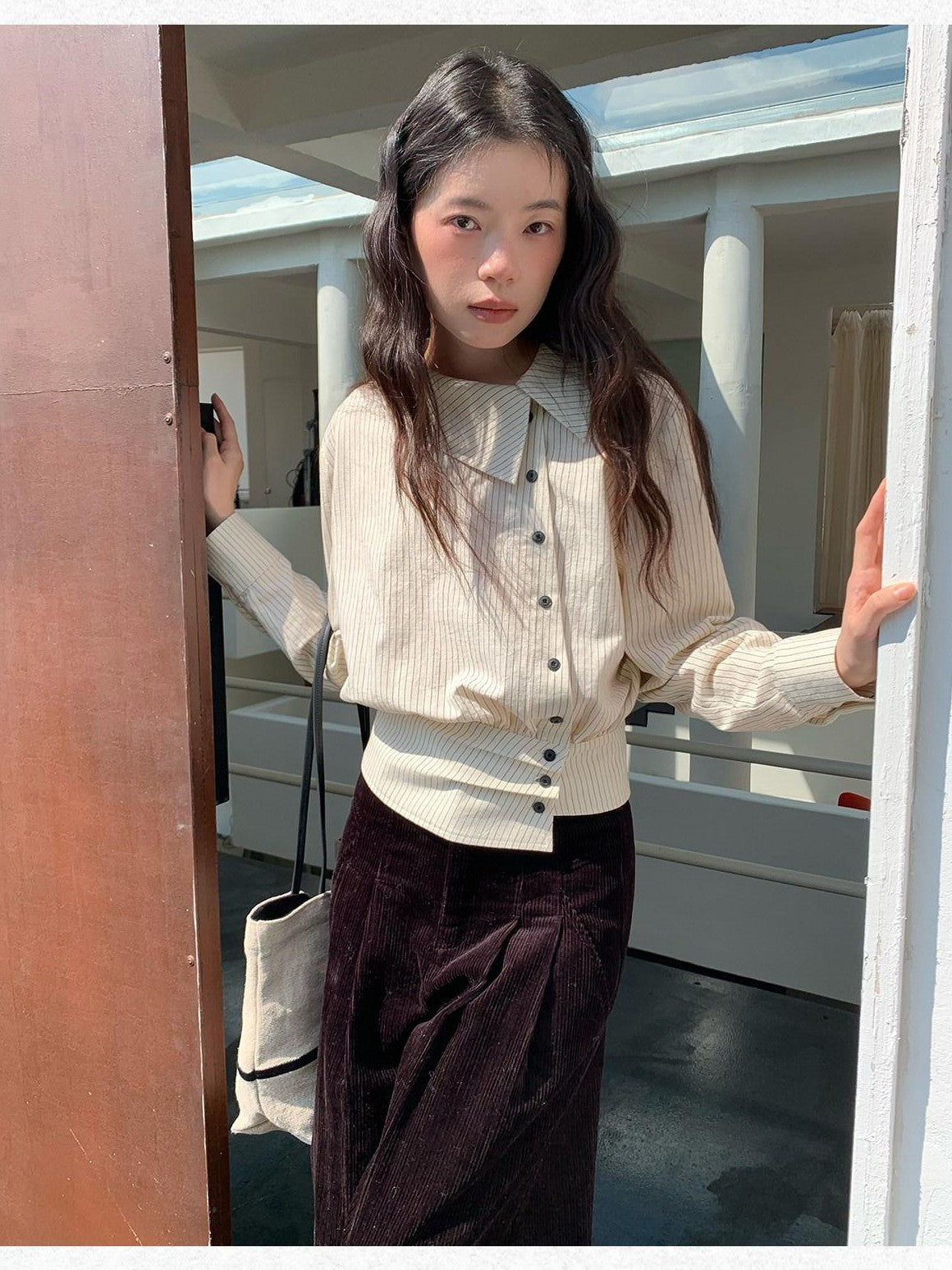Dorydory Striped Asymmetric Cropped Slim Waist Women&