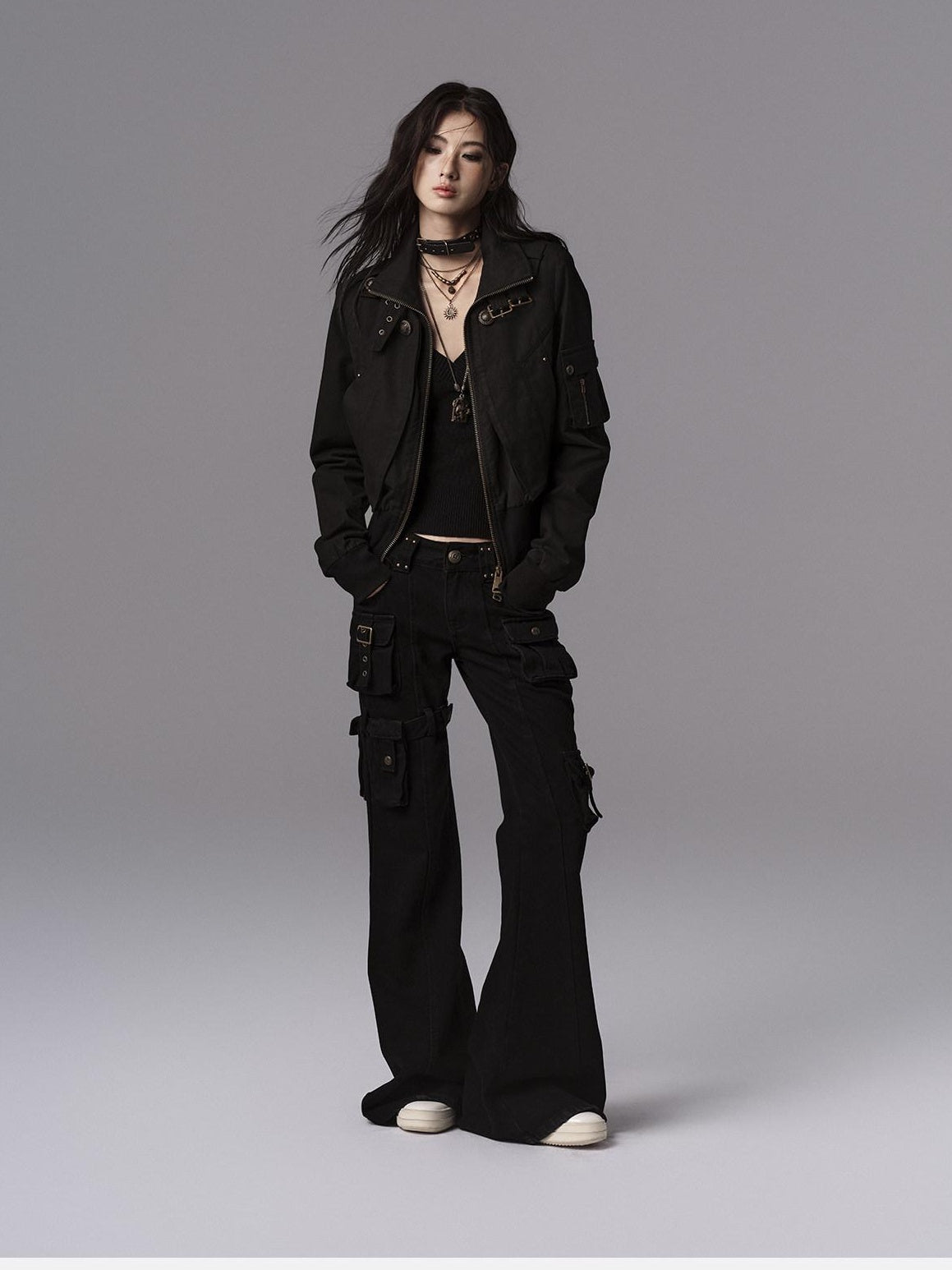 Low pixel Windproof Vintage Slim Metal Detail Women Cotton Lyocell Button Cropped Jackets