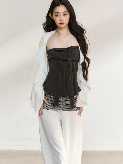 7Shiftin Recycled Fiber Stripe Patchwork Natural Waist Loose Women Wide Leg Pants