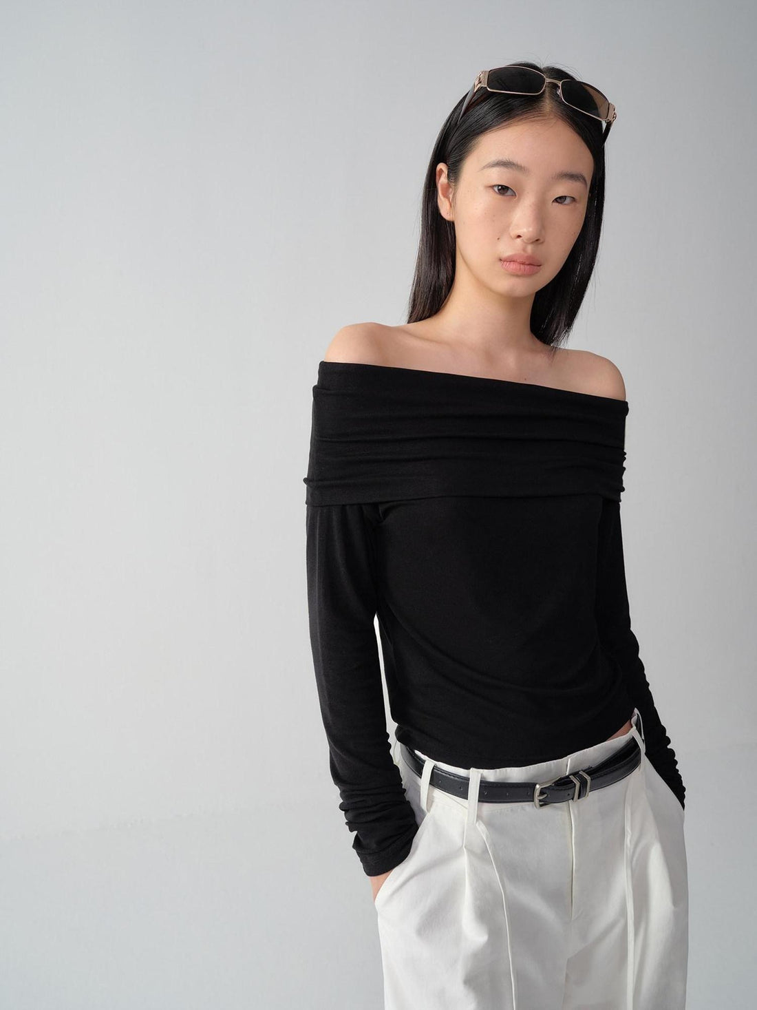 RUN TO THE FUTURE Lyocell Wool Blend Casual Slim Fit Black Women Knit Long Sleeve T-Shirts