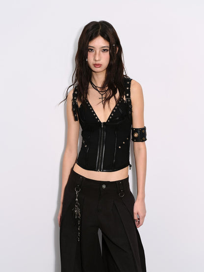 Low pixel Comfortable 100% Cotton Sexy Studded Halter Cropped Beach Solid Black Bikini