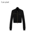 Low pixel Studded Slim Fit Zip Front Stand Collar Thick Cotton Black Top & Pants Sets