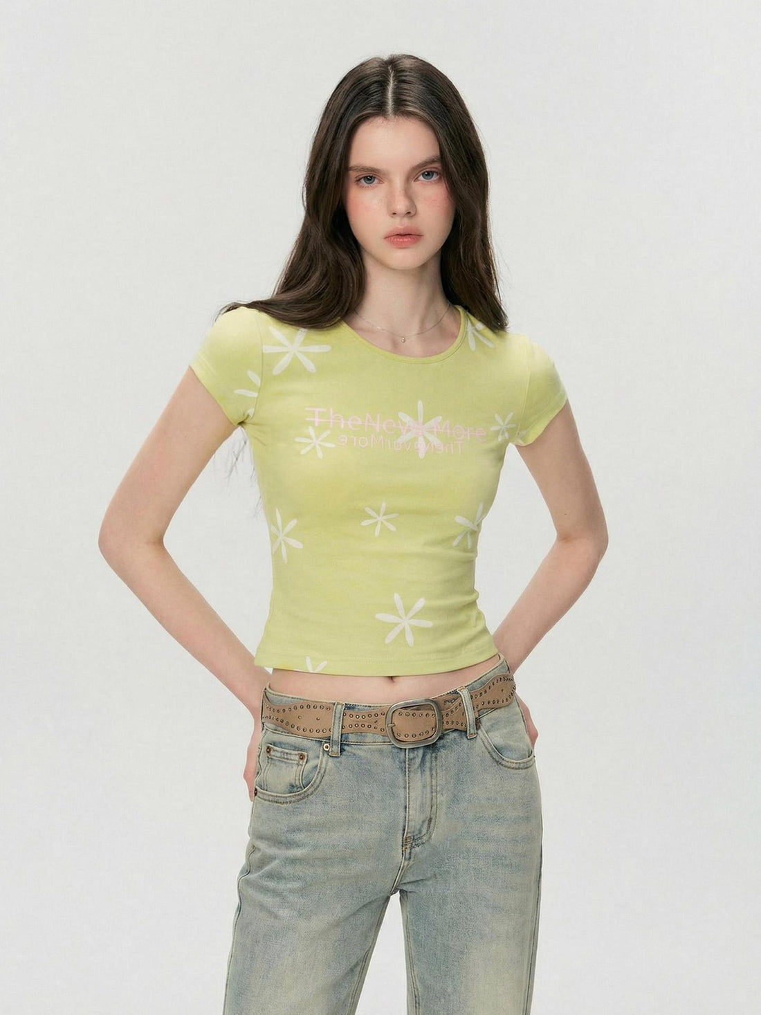 The NeverMore Sexy Colorblock Floral Slim Fit Crewneck Women Cotton Blend Basic Crop Tops