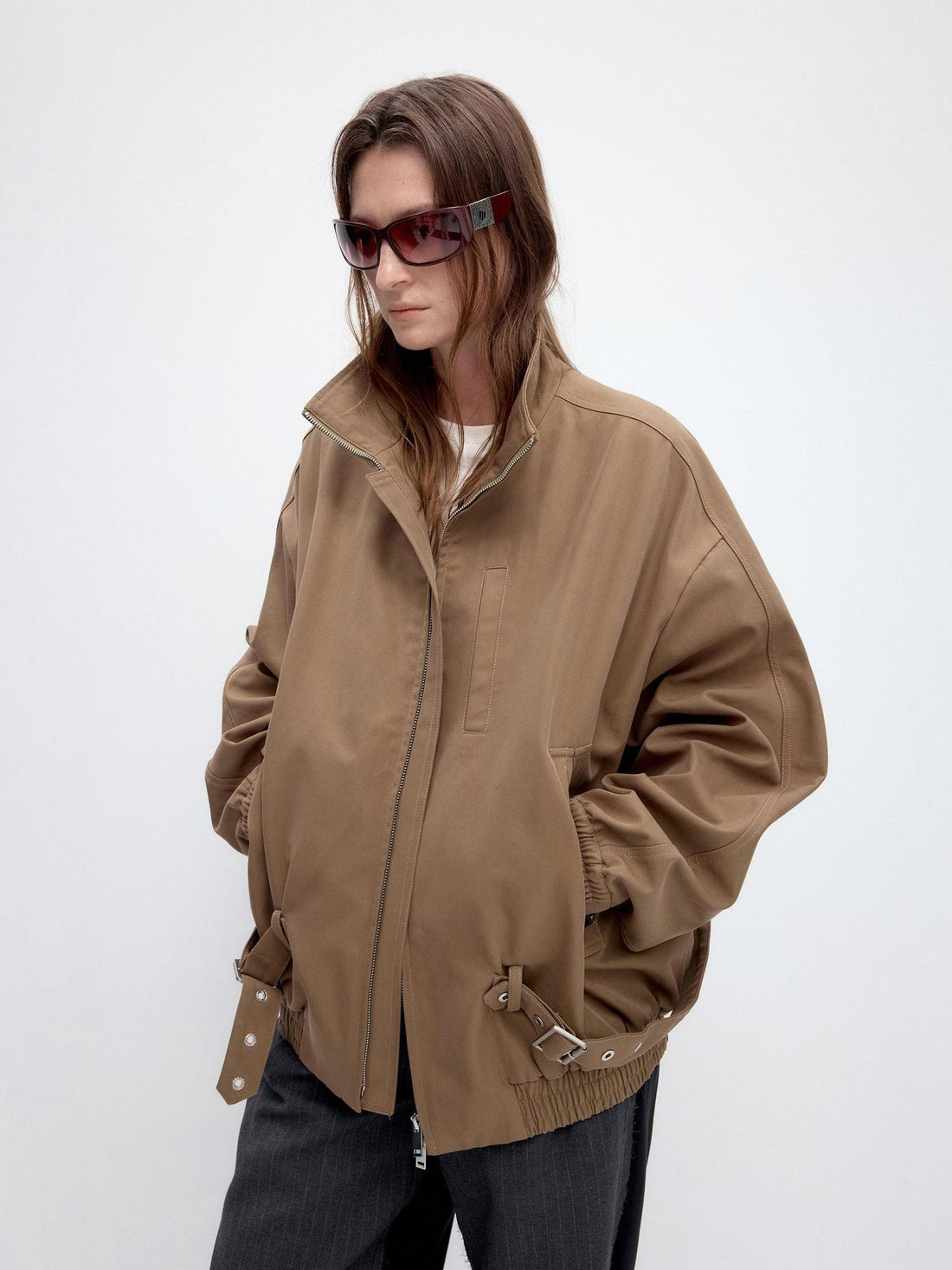 RUN TO THE FUTURE Premium Cotton Blend Loose Fit Zipper Stand Collar Casual Solid Color Jackets