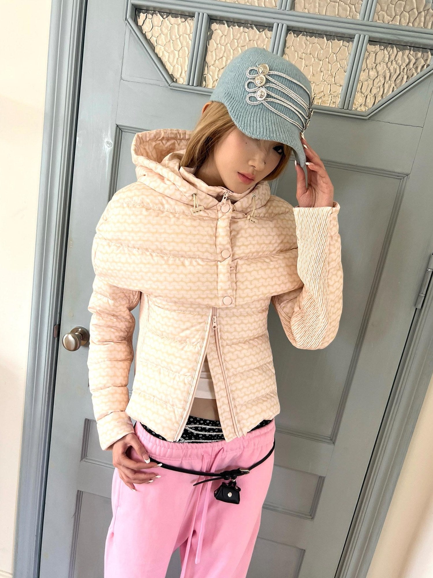 nit alcove 95% White Duck Down Detachable Hood Short Waterproof Polka Dot Down Jackets