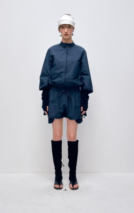 RUN_TO_THE_FUTURE_Polyester_Two_Piece_Zip_Stand_Collar_Casual_Women_Navy_Green_Short_Trousers_MISSTT