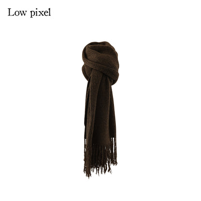 Low pixel Cozy Acrylic Blend Korean Fringe Women Brown Rectangular Decorative Scarves