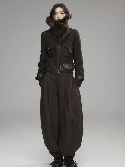 Low pixel Low Rise Wool Blend Micro Stretch Casual Zip Fly Women Black Wide Leg Pants