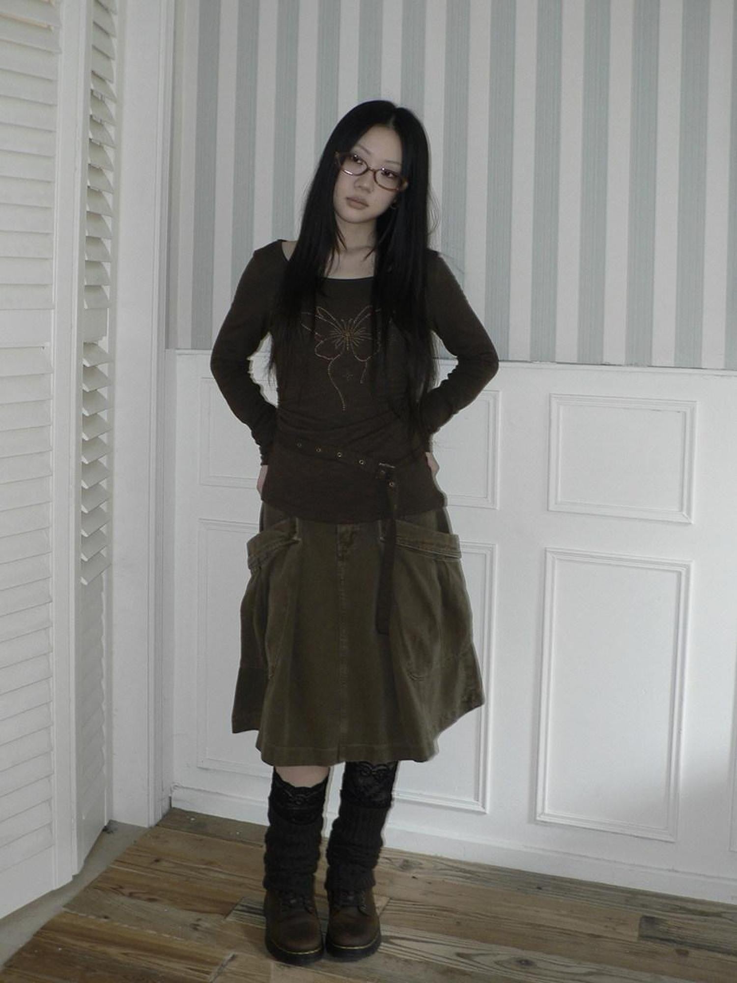 ang project Pleated Washed Distressed Pockets Vintage Women&