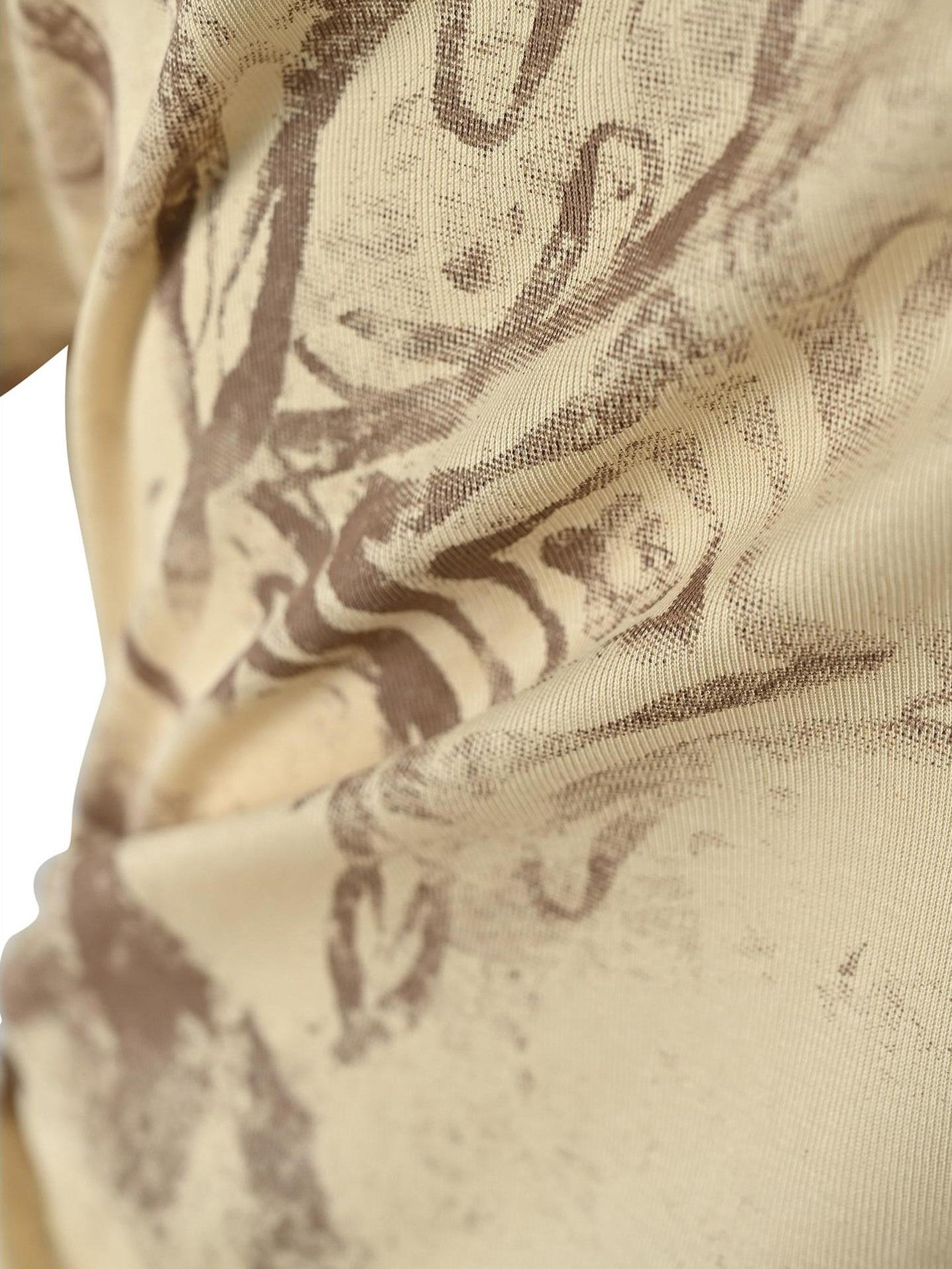 NORTH NODE Almond Gray Asymmetric Spliced Ruched Print Women&
