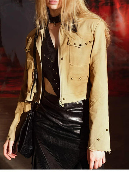 NORTH NODE Denim Short Jacket And Mermaid Fishtail Skirt Women&