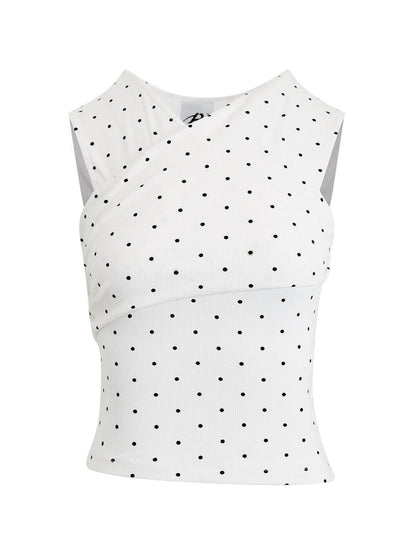 RUN TO THE FUTURE Original Design Slim Cropped Polka Dot Viscose Stretch Women Tank Tops