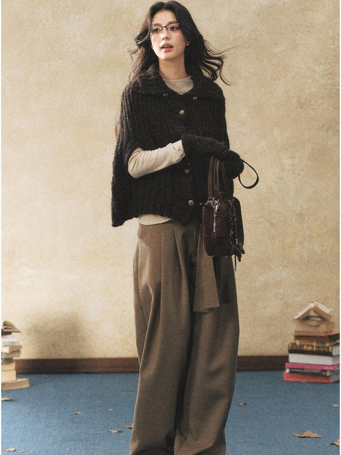 7Shiftin Cozy Button Cardigan Casual Relaxed Women Oatmeal Deep Brown Sweaters