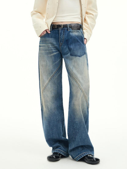 RUN TO THE FUTURE Vintage Washed Low Rise Cotton Boxy Women Zip Fly Nostalgic Blue Straight Jeans