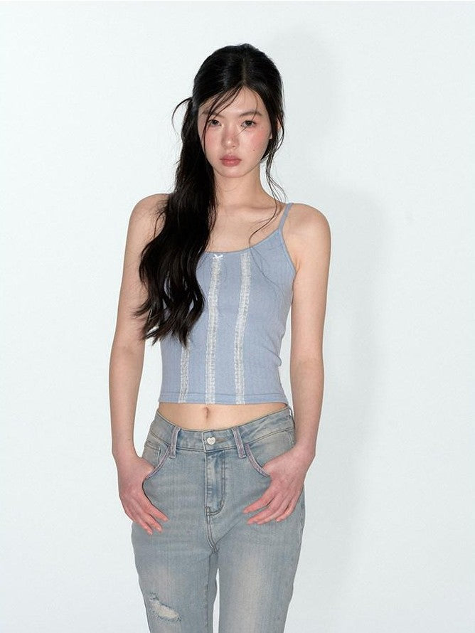 NAPSNAPS Layered Cropped Spliced Lace Trim Women&