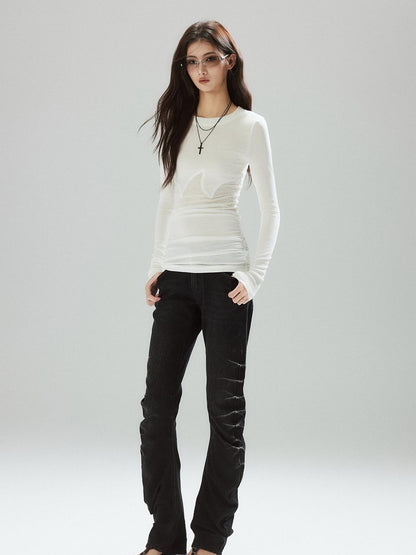Low pixel Pleated Low Rise Black Micro Stretch Street Slim Everyday Straight Leg Jeans