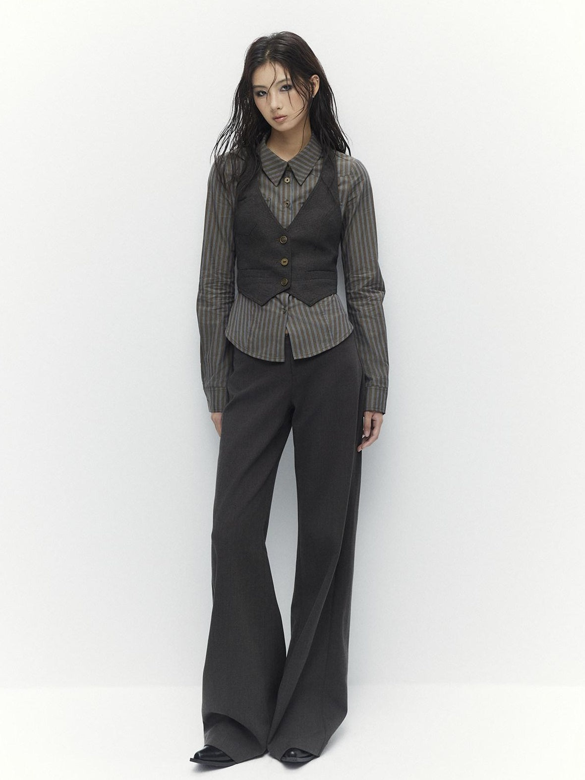 Low pixel Breathable Cotton Vintage Fitted Striped Button Long Sleeve Women Shirts