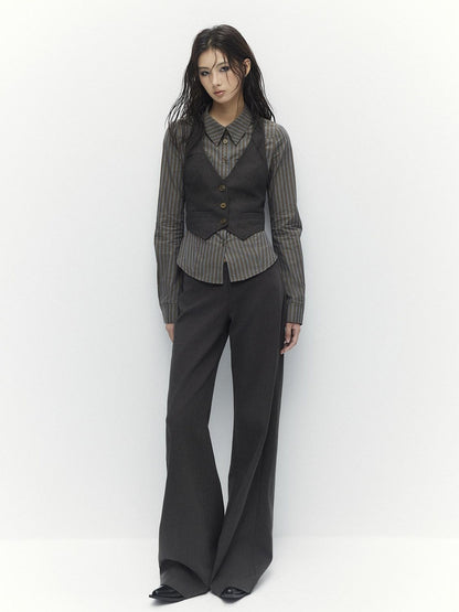 Low pixel Breathable Cotton Vintage Fitted Striped Button Long Sleeve Women Shirts