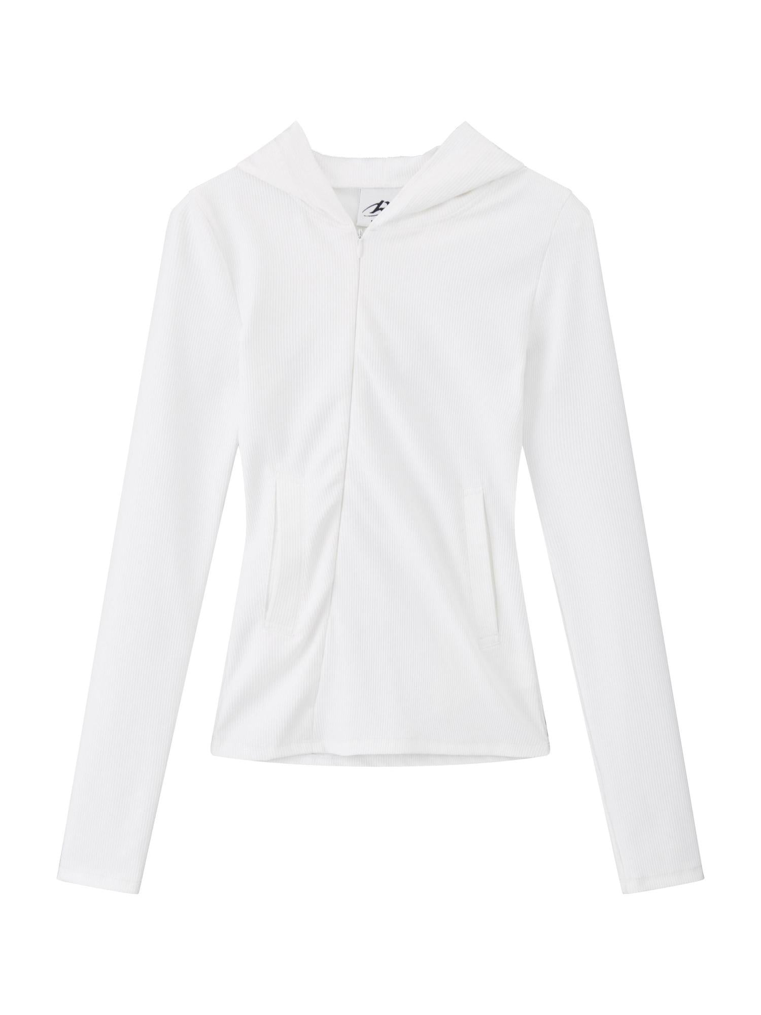 RUN TO THE FUTURE Moisture Wicking Vintage Commuter Slim Hooded White Women Long Sleeve T-Shirts