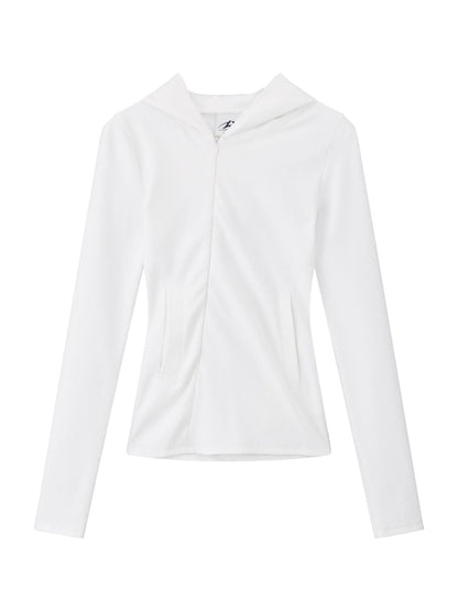 RUN TO THE FUTURE Moisture Wicking Vintage Commuter Slim Hooded White Women Long Sleeve T-Shirts