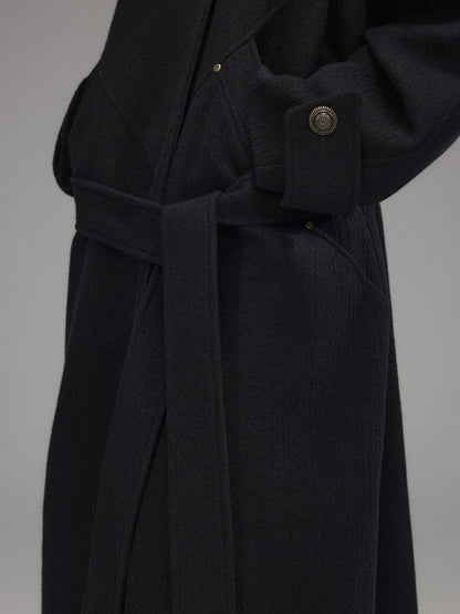 Low pixel Thick Wool Blend Oversized Streetwear European Long Zip Lapel Black Wool Coats