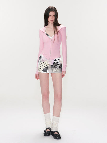 The NeverMore Soft Modal Fabric Sexy Slim Fit Hooded Zip Cropped Pink Women Hoodie