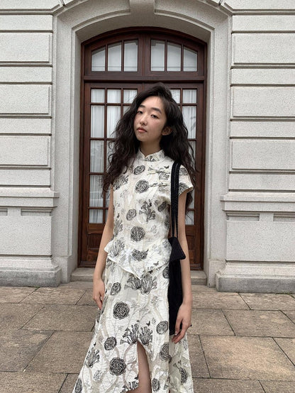 Dorydory Ivory Cutwork Stand Collar Asymmetric Hem Women&