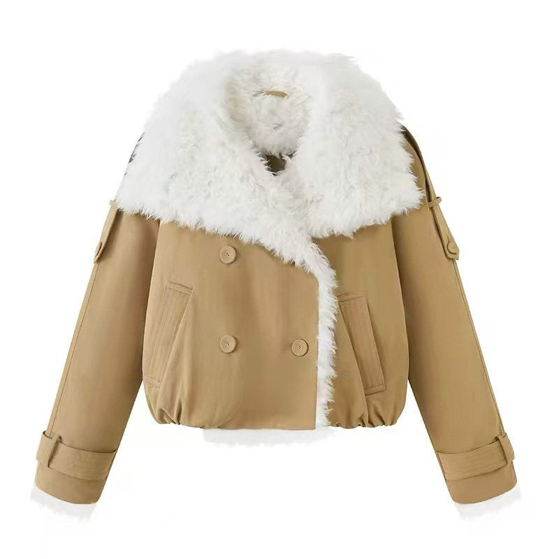 DIDDI_MODA_Khaki_Double_Breasted_Bubble_Hem_Women&