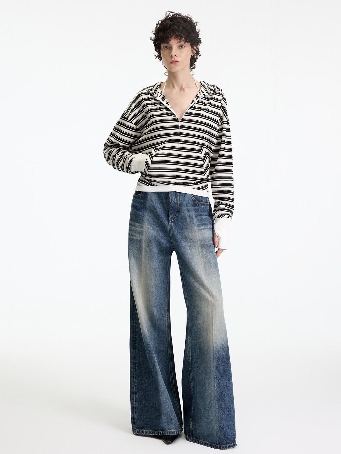 RUN TO THE FUTURE Soft Stretch Cotton Hooded Zip Striped Casual Women Knit Cardigans