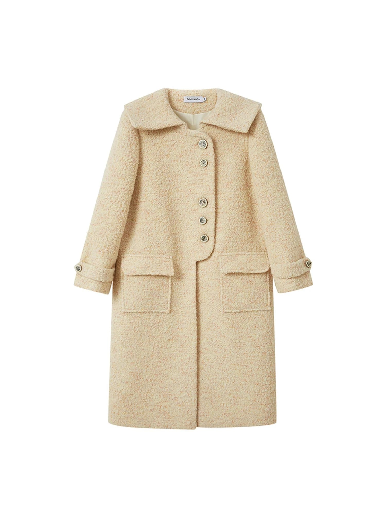 Woolen Cream Oversized Lapel Coat