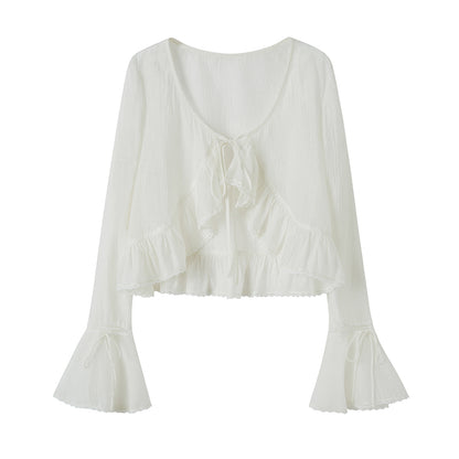 DIDDI MODA Lazy Tie Lace Sheer Cropped Cover Up