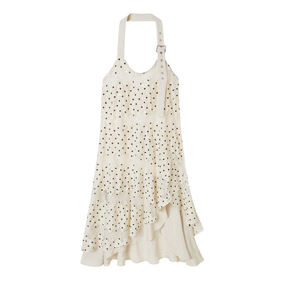 DIDDI MODA Lace Cutout Asymmetrical Halter Maxi Dress