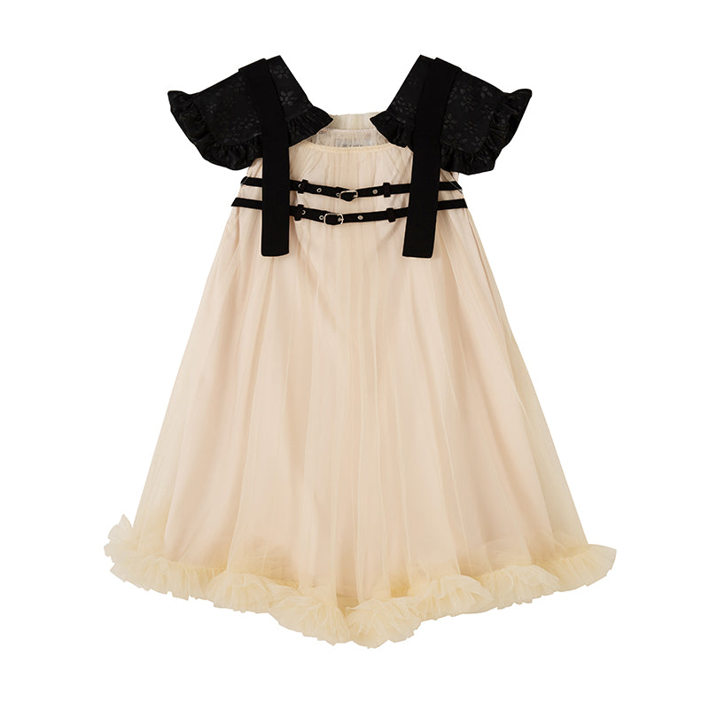 DIDDI MODA Sweet Edge Mesh Mini Dress With Padded Shoulders