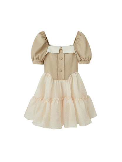 DIDDI MODA Princess Escape Bubble Sleeve Square Neck Tulle Dress