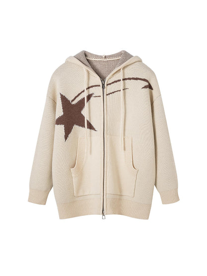 DIDDI MODA Vintage Star Oversized Hooded Wool Sweater Coat