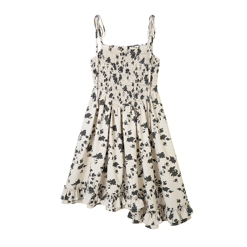 DIDDI MODA Floral Ruffled Smock Dress With Adjustable Straps
