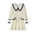 DIDDI MODA Spring Princess Puff Sleeve Pearl Button Flared Dress