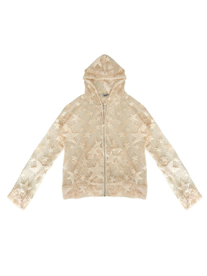 WSW WUSHENWU Mesh Hooded Sporty Open Front Jacket With Multi Functional Cut