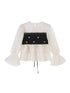 DIDDI MODA Lace Puff Sleeve Crop Top With Sheer Layered Hem