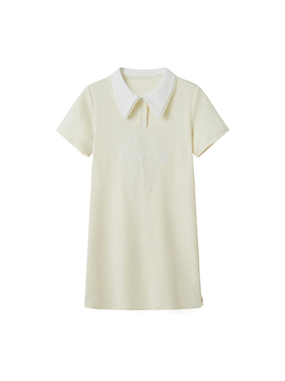 DIDDI MODA Floral Lace Bow Polo Collar Summer Dress