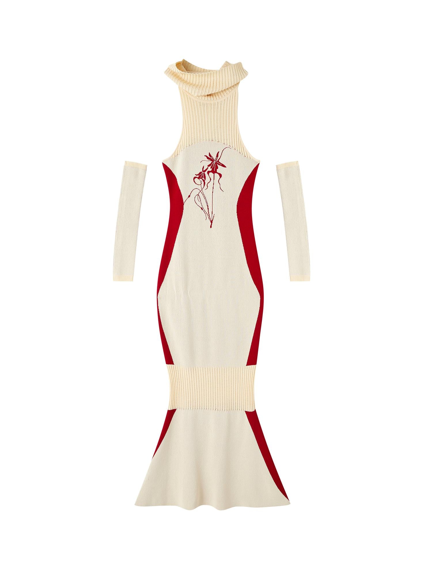 OfAkiva Floral Orchid Colorblock Slim Knit Lace Dresses