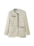 DIDDI MODA Chanel Inspired Tweed Knit Oversized Cardigan With Black Trim